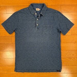 Faherty Mens Blue Striped Short Sleeve Polo Shirt Size Medium Pocket Cotton